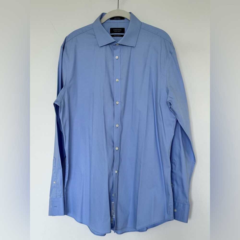 Nordstrom Light Blue Dress Shirt,  100% Cotton, Extra trim fit, Size 16.5